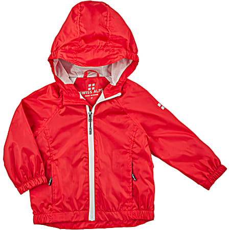 Toddler Boys' Bold Red Hooded Full Zip Polyester Rain Jacket