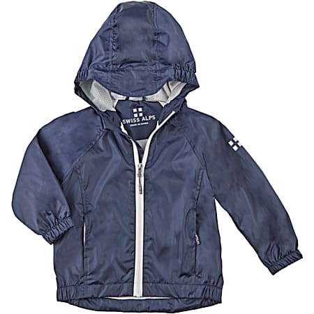 Toddler Boys' Pure Navy Hooded Full Zip Polyester Rain Jacket