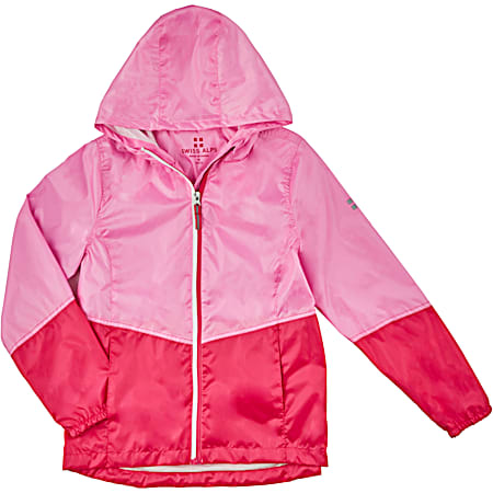 Girls' Pink Sachet Hooded Full Zip Polyester Rain Jacket
