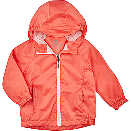 Swiss Alps Little Girls' Solid Peach Hooded Full Zip Polyester Rain Jacket