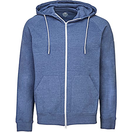 Men's Luxe Essential Blue Heather Hooded Full Zip Long Sleeve Jacket