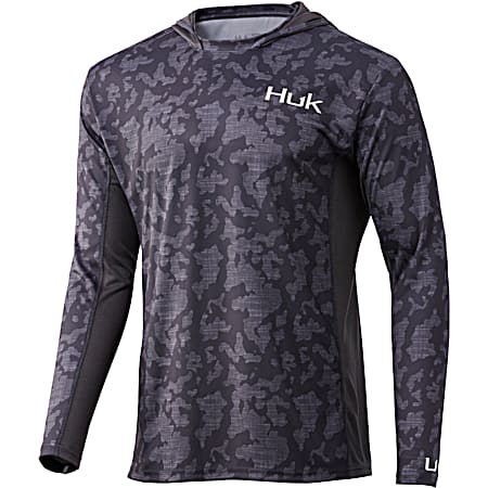 Huk Adult Fishing Icon X Running Lakes Volcanic Ash Hooded Long Sleeve Pullover