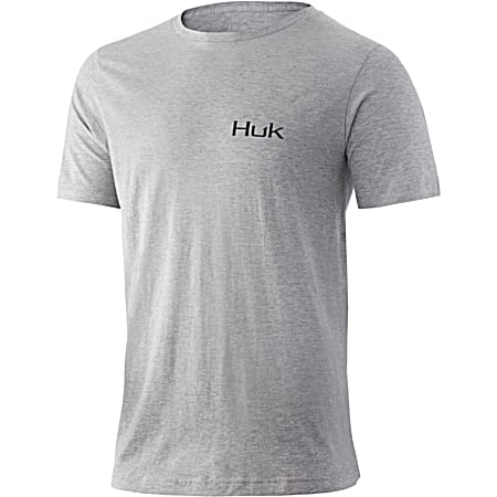Huk Adult Americana Wave Heather Grey Graphic Crew Neck Short Sleeve T-Shirt