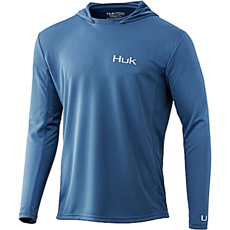 Huk Adult Fishing Icon X Titanium Blue Hooded Long Sleeve Pullover