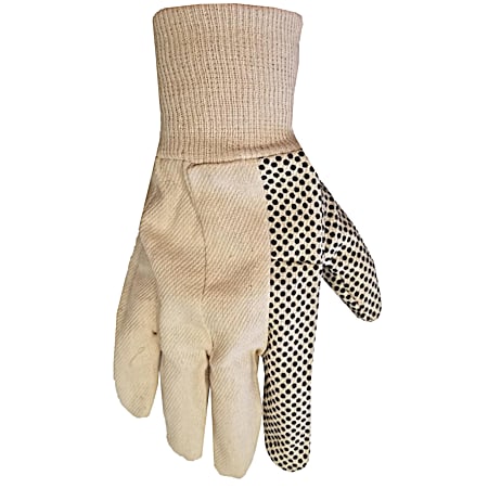 Adult White Cotton Canvas Gloves w/ Gripping Dots