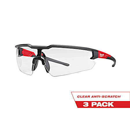 Safety Glasses - Clear Anti-Scratch Lenses - 3 Pk
