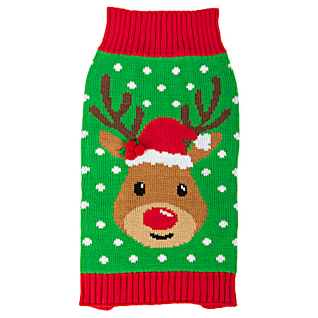 Green Dot Santa Hat Reindeer Sweater for Dogs