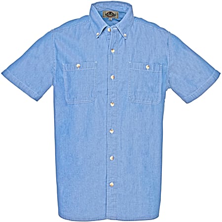 Field & Forest Men's Big & Tall Light Blue Button Front Short Sleeve Chambray Shirt