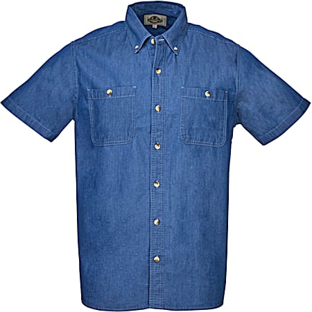 Field & Forest Men's Big & Tall Dark Blue Button Front Short Sleeve Chambray Shirt