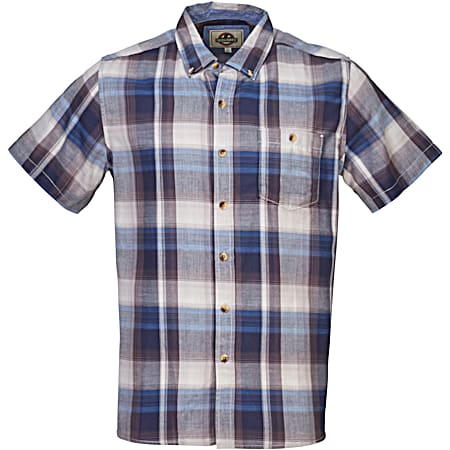Field & Forest Men's Big & Tall Cobalt Plaid Button Front Short Sleeve Cotton Blend Shirt