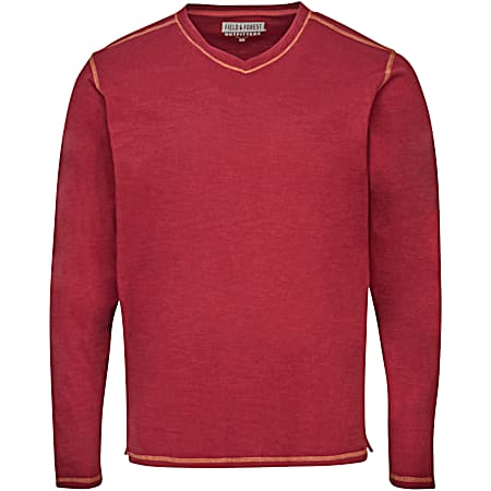 Men's Woodland Cabernet V-Neck Long Sleeve Slub Jersey Cotton Shirt