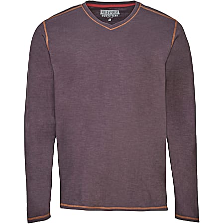 Men's Woodland Charcoal V-Neck Long Sleeve Slub Jersey Cotton Shirt