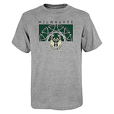 Boys' Milwaukee Bucks Heather Gray Team Graphic Crew Neck Short Sleeve T-Shirt