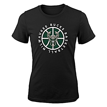 Girls' Milwaukee Bucks Black Team Graphic Crew Neck Short Sleeve T-Shirt