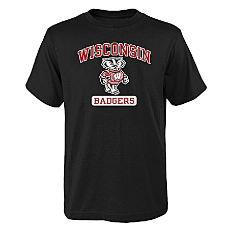 Youth Wisconsin Badgers Black Team Graphic Crew Neck Short Sleeve Tee