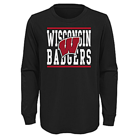 Youth Wisconsin Badgers Black Team Graphic Crew Neck Long Sleeve Tee