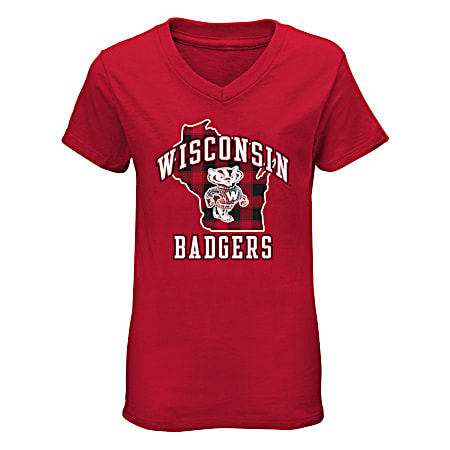 Girls' Wisconsin Badgers Team Graphic V-Neck Short Sleeve Tee