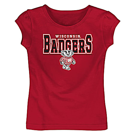 Toddler Girls' Wisconsin Badgers Red Crew Neck Cap Sleeve Tee