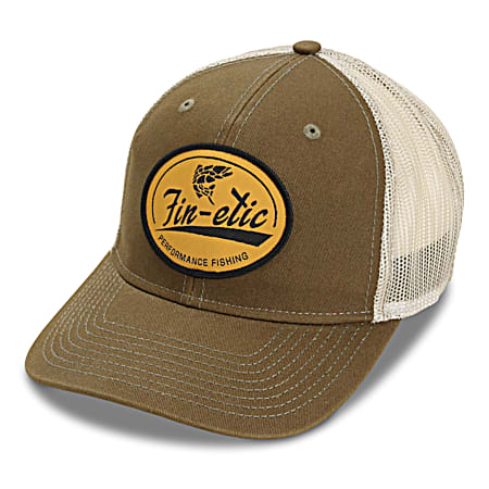 Adult Olive/Tan Performance Fishing Patch Mesh Back 6-Panel Cap
