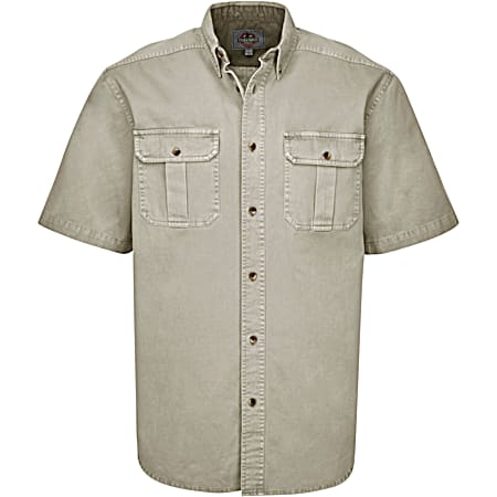 Men's TOUGH Stone Button Front Short Sleeve Cotton Twill Shirt