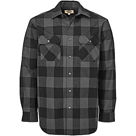 Men's Big & Tall Brawny Grey/Black Buffalo Plaid Button Front Long Sleeve Flannel Shirt