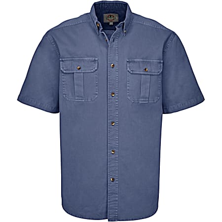 Field & Forest Men's TOUGH Blue Button Front Short Sleeve Cotton Twill Shirt