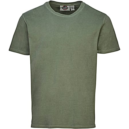 Men's Green Pigment-Dyed Crew Neck Short Sleeve T-Shirt