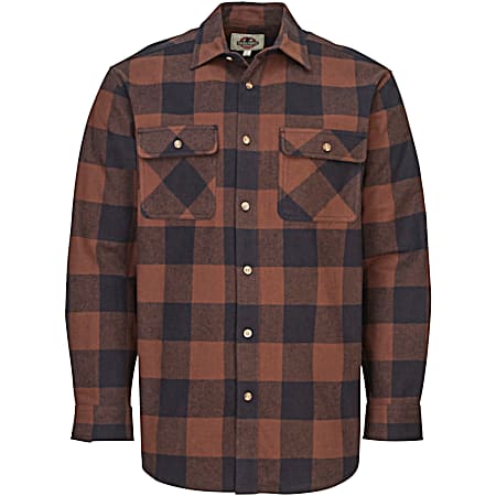 Men's Brawny Brown/Black Buffalo Plaid Button Front Long Sleeve Flannel Shirt