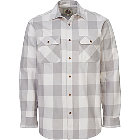 Men's Big & Tall Brawny Grey/Stone Buffalo Plaid Button Front Long Sleeve Flannel Shirt