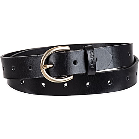 Levi's Ladies' Black Perforated Casual Leather Belt w/Brass-Tone Buckle