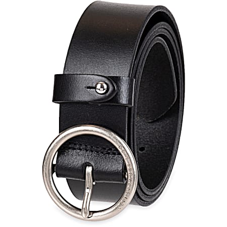 Levi's Ladies' Black Drop Loop Circular Center Buckle Leather Belt w/Silver-Tone Buckle