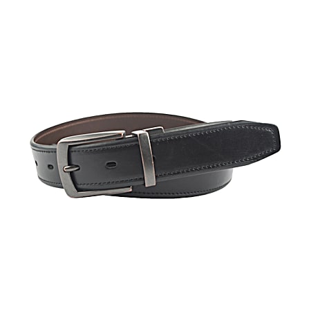 Men's Black/Brown Notched Reversible Leather Belt