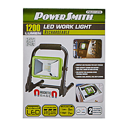 1200 Lumens Green/Black Rechargeable LED Work Light w/ Magnetic Base