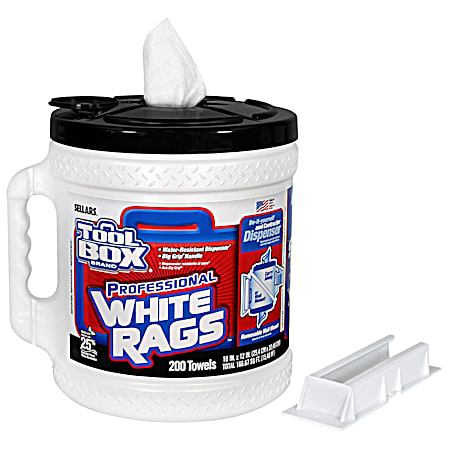 Professional White Rags Dispenser - 200 Ct