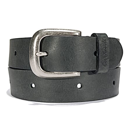 Men's Black Tanned Leather Continuous Belt w/ Nickel Roller Finish