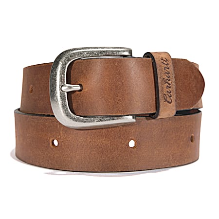 Men's Brown Tanned Leather Continuous Belt w/ Nickel Roller Finish