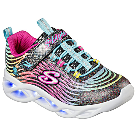 Girls' S-Lights Twisty Brights Silver/Pastel Multi Slip-On Sneakers