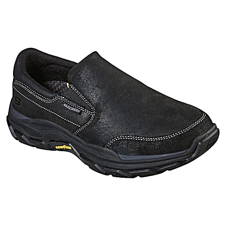 Men's Skechers Respected Calum Black Leather Slip-On Shoes