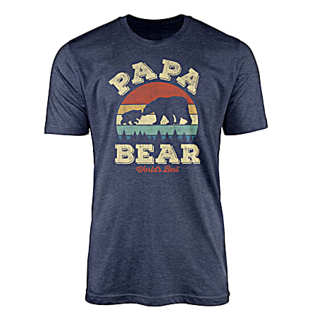 Men's Heather Navy Papa Bear Crew Neck Short Sleeve T-Shirt