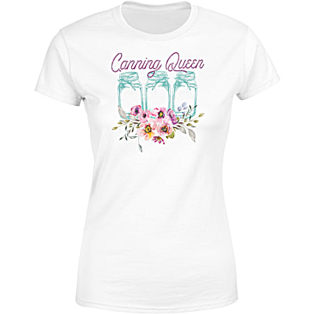 T-SHIRT INTERNATIONAL Women's White Canning Queen Graphic Crew Neck Short Sleeve T-Shirt