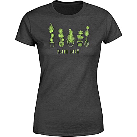 Women's Heather Dark Grey Plant Lady Graphic Crew Neck Short Sleeve T-Shirt