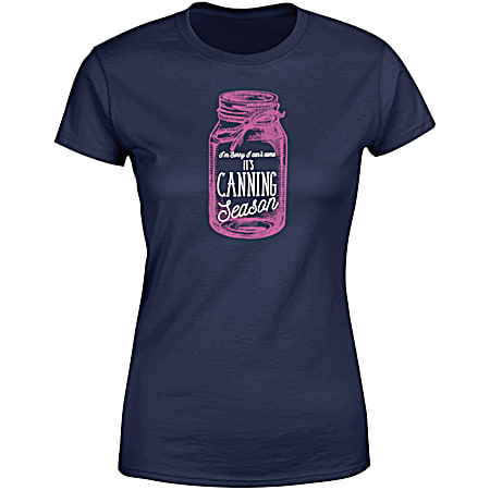 T-SHIRT INTERNATIONAL Women's Navy Canning Season Graphic Crew Neck Short Sleeve T-Shirt