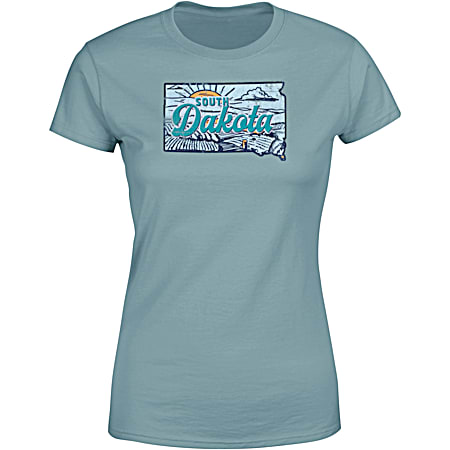 T-SHIRT INTERNATIONAL Women's Slate South Dakota Sketch Graphic Crew Neck Short Sleeve T-Shirt