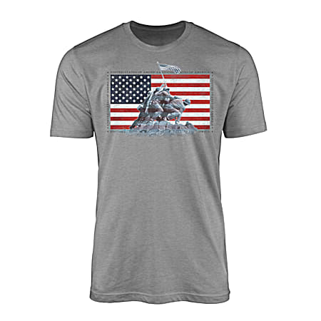 T-SHIRT INTERNATIONAL Men's Sport Grey Brave & Mighty Flag Graphic Crew Neck Short Sleeve T-Shirt