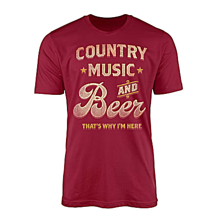 T-SHIRT INTERNATIONAL Men's Cardinal Red Country Music Graphic Crew Neck Short Sleeve Cotton T-Shirt