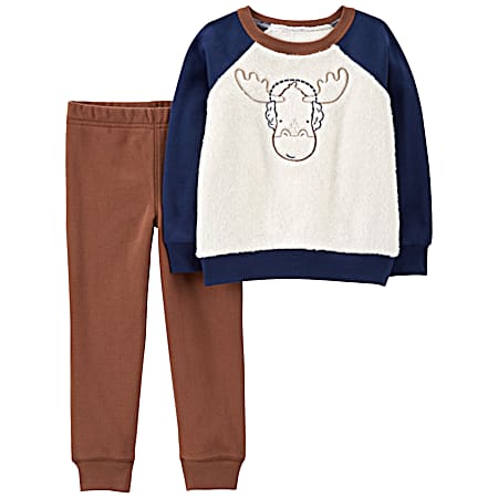 Toddlers' Fuzzy Moose Pullover & Jogger Set 2-pc 