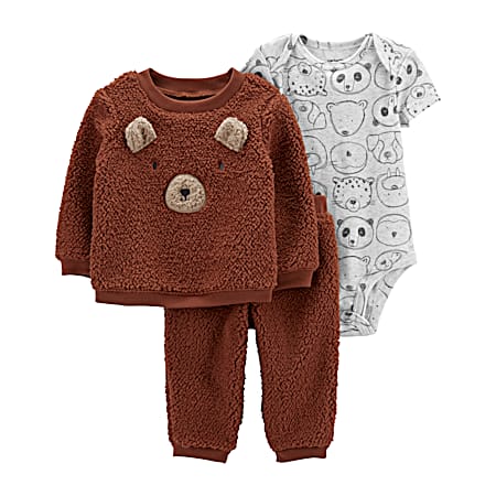 Infant Baby Bear Sherpa Outfit 3 pc Set