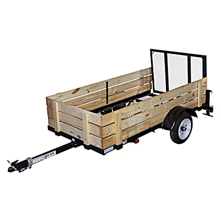 4 ft x 8 ft Black Utility Steel Trailer w/ Wood Sides