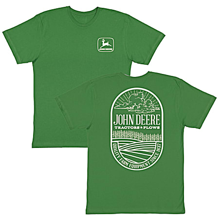 Men's JD Green Tractors & Plows Graphic Crew Neck Short Sleeve T-Shirt