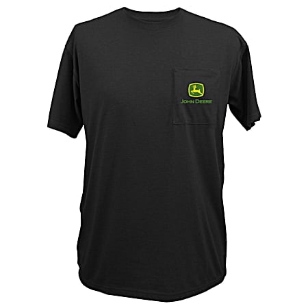 Men's Black Signature Logo Graphic Crew Neck Short Sleeve Pocket T-Shirt